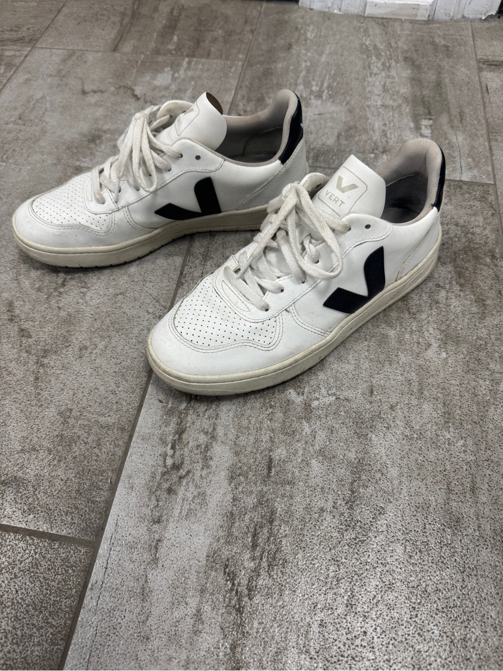 Veja (Vert) White Leather Sneakers with Black V Detail (Men)